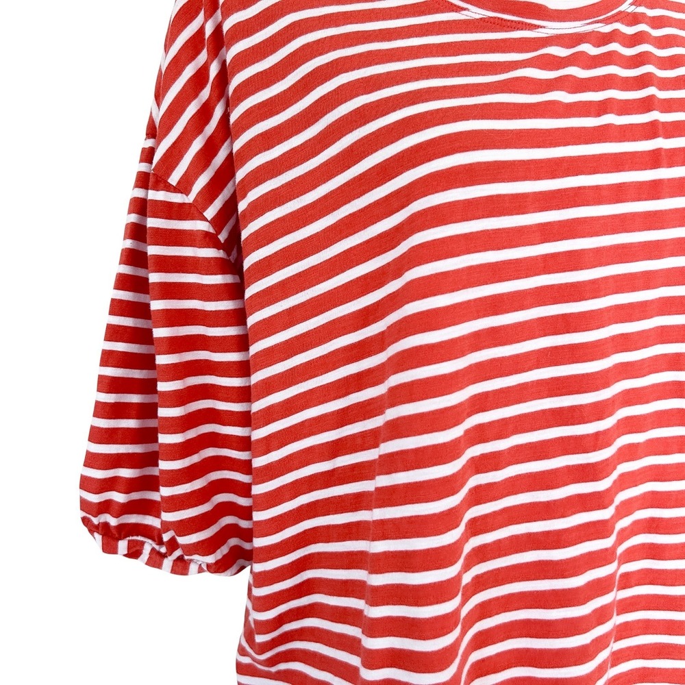 CABI Size Medium Poolside‎ Puff Sleeve Top Orange White Stripe #5984 Blouse - Picture 11 of 13
